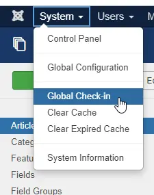 Abbildung zeigt, wie man im Administratormenü zu System, Global Check-in navigiert
