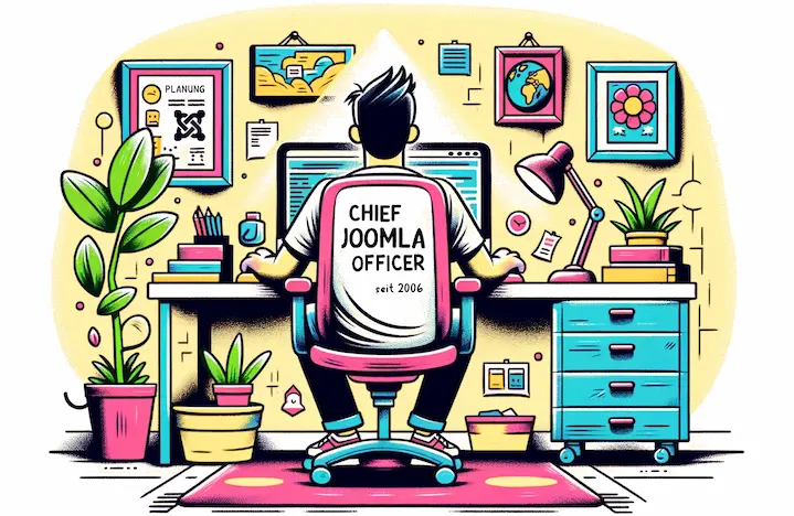 Bild des Joomla-Entwicklers, der an seinem Schreibtisch sitzt