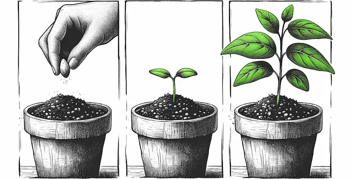Samen werden gepflanzt und wachsen zu einer Pflanze heran